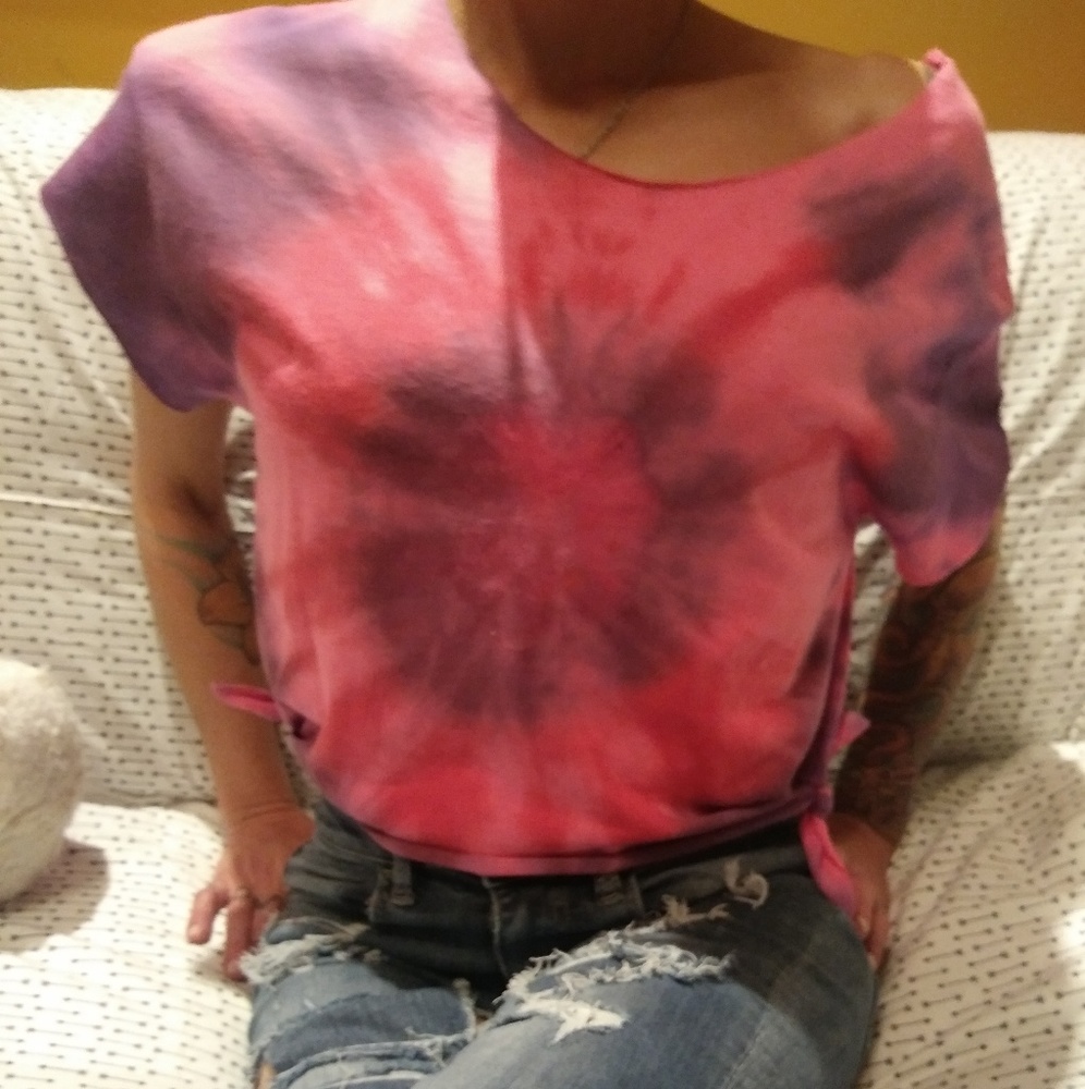 Tie-Died, cropped, off the shoulder t-shirt